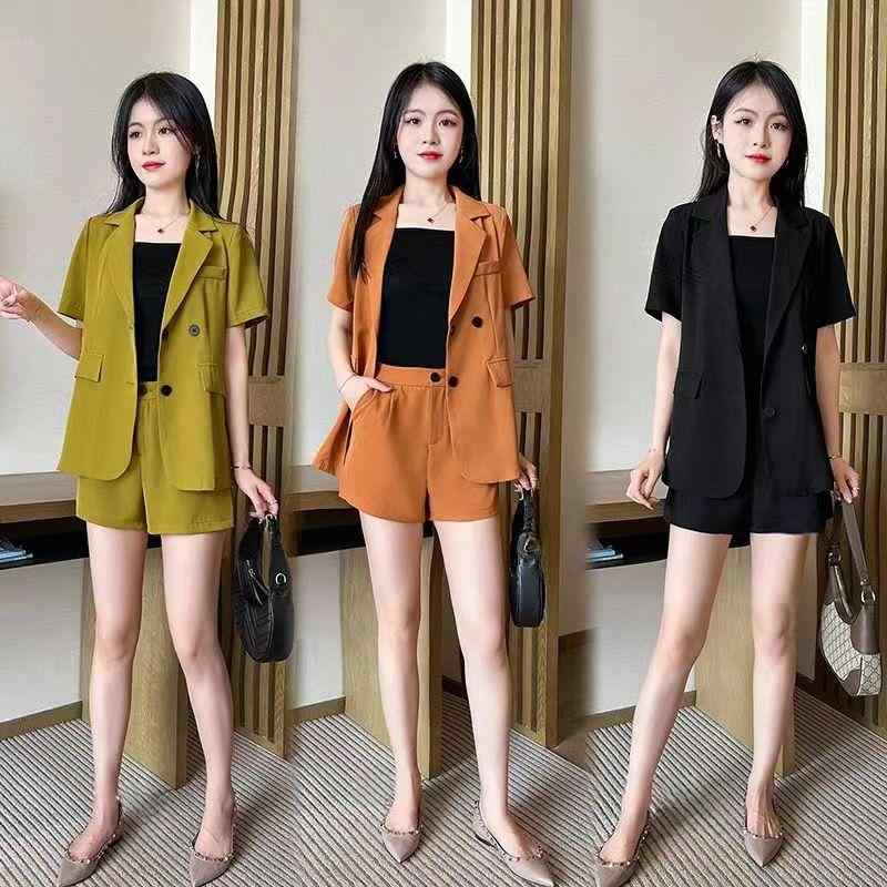 セットアップ レディース ショートパンツ ジャケット ボトムス トップス 婦人服 ゆったり 着痩せ 半袖 ボタン ポケット 大きいサイズ おしゃれ オレンジ 黒 黄