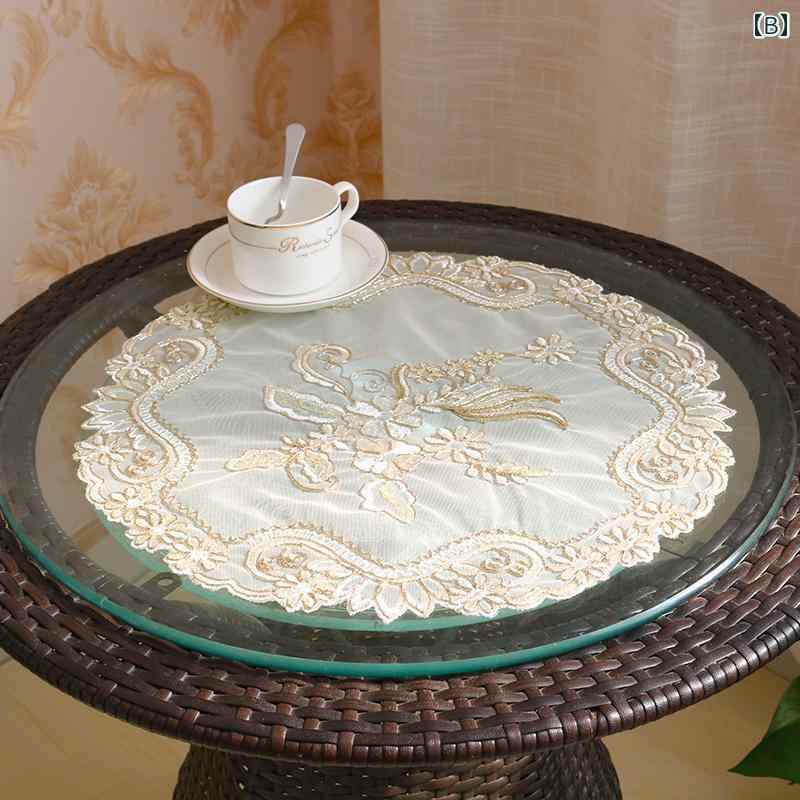 テーブルセンタークロス レース 韓国 ヨーロピアン ランナー ドイリー ダイニング チェスト サイド 防塵 インテリア 装飾 刺繍 シンプル エレガント おしゃれ 白金 グレー ベージュ