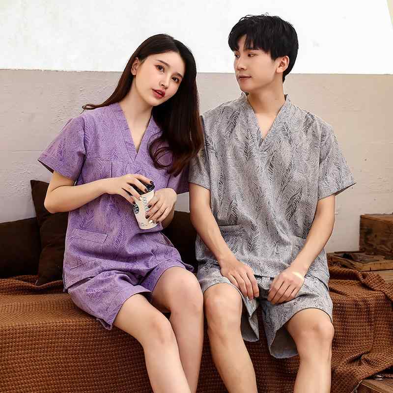 サウナ服 岩盤浴 ウェア マッサージ 服 レディース メンズ 厚手 綿 半袖 半ズボン Vネック ポケット プルオーバー パジャマ 部屋着 大きいサイズ