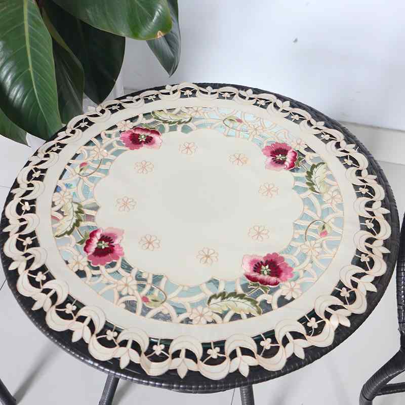 テーブルセンタークロス レース ヨーロピアン ドイリー ダイニング リビング チェスト キャビネット インテリア 装飾 多用途 防塵 刺繍 シンプル エレガント おしゃれ ピンク 赤 黄 花柄 円形