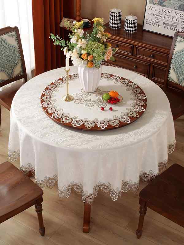 テーブルクロス 円形 布 おしゃれ レース 花 リーフ柄 丸型 80 120 180 大きいサイズ ラウンド デスク カバー イベント パーティ ホテル レストラン インテリア コーディネート ジャガード 刺繍 サテン ゴージャス ラグジュアリー