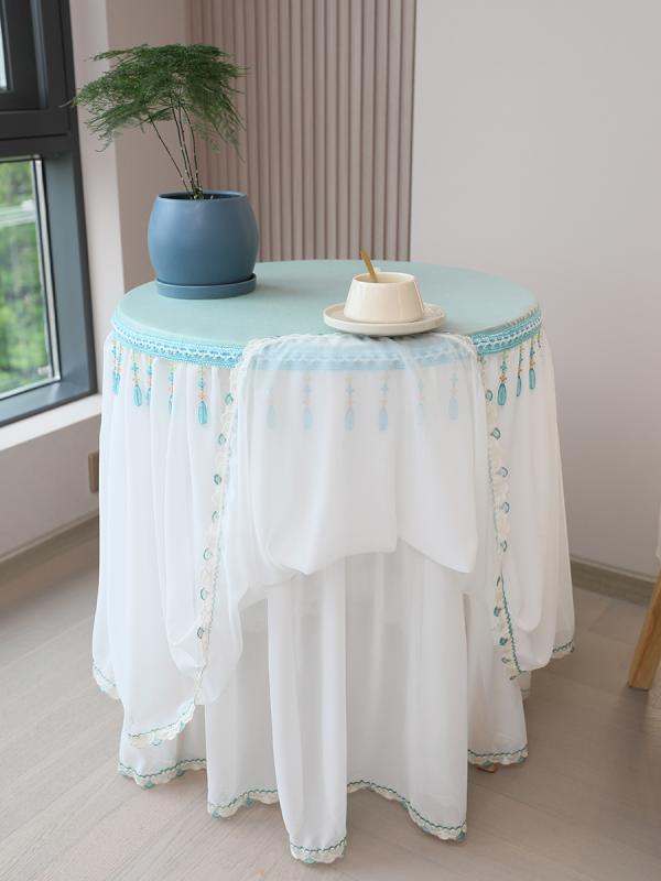 テーブルクロス 円形 布 コットン リネン 撥水 防水 耐油 おしゃれ レース 丸型 50 80cm ラウンド デスク カバー イベント パーティ リビングルーム バルコニー 家庭用 インテリア コーディネート ビーズ タッセル グリーン ピンク グレー