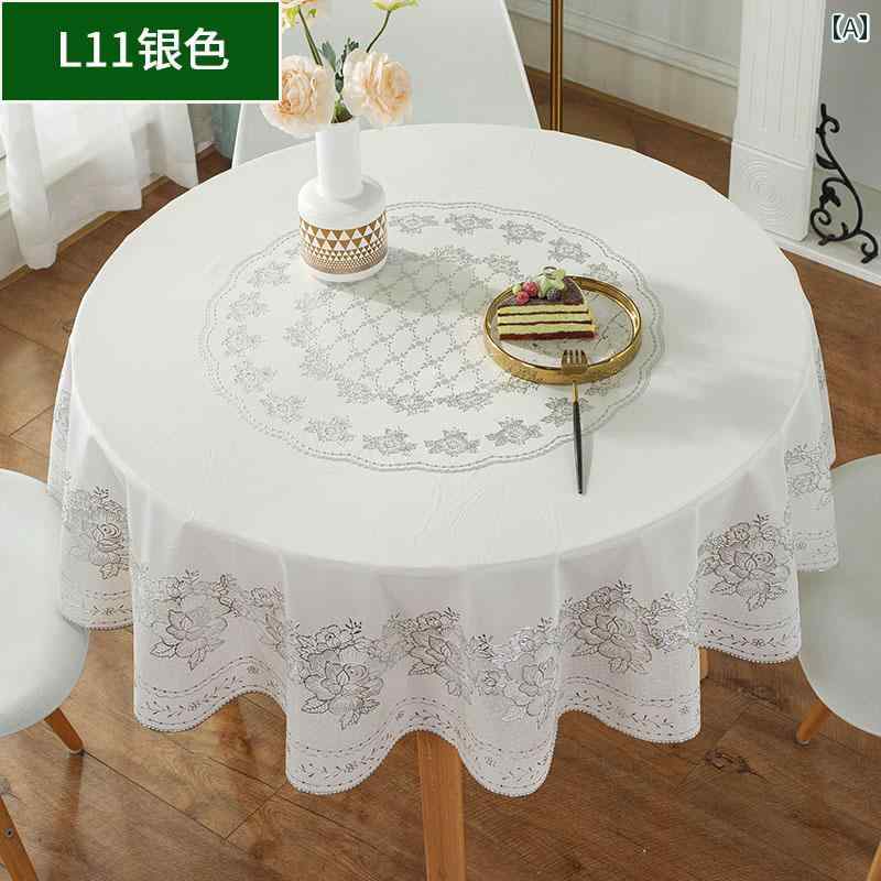 テーブルクロス 円形 おしゃれ 撥水 防水 耐油 耐熱 花 丸型 PVC 傷防止 滑り止め 80 210cm 大きいサイズ デスク カバー ホテル レストラン リビング インテリア コーディネート ラグジュアリー ヨーロピアン モダン ゴールド ホワイト