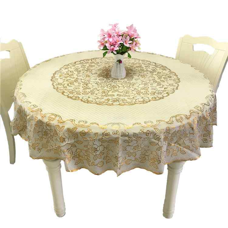 テーブルクロス 円形 おしゃれ 撥水 防水 耐油 耐熱 花 レース 丸型 PVC 傷防止 滑り止め 厚手 90 180 250cm 大きいサイズ カバー 家庭用 リビング ホテル レストラン インテリア コーディネート ヨーロピアン ゴールド ホワイト
