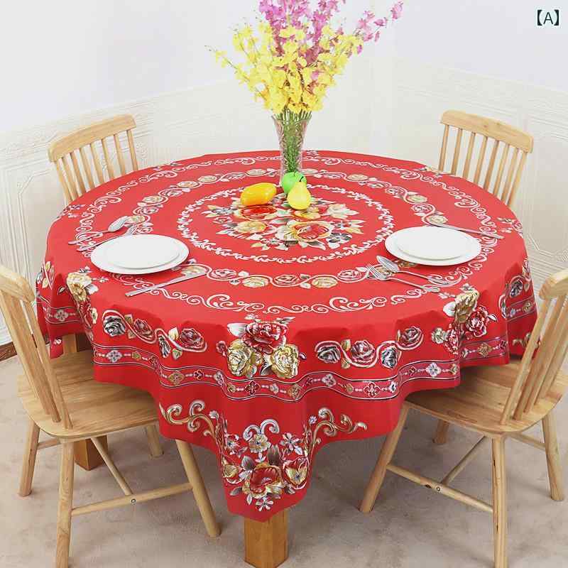 テーブルクロス 円形 おしゃれ 撥水 防水 耐油 耐熱 花柄 丸型 PVC 傷防止 滑り止め 120 180cm 大きいサイズ ラウンド 正方形 デスク カバー 家庭用 リビング ホテル インテリア コーディネート ヨーロピアン レッド ブルー ゴールド