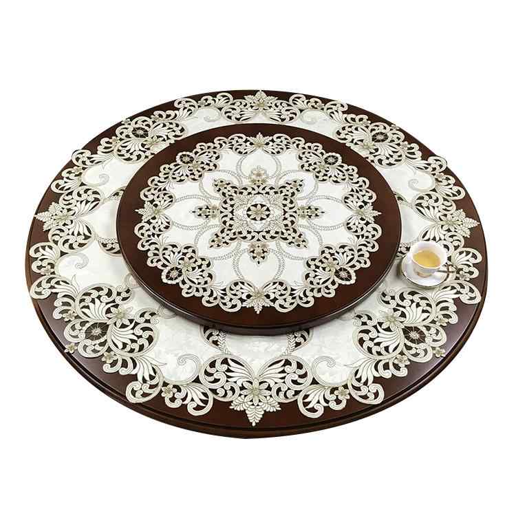 Table Runners - テーブルセンター ラウンド ジャガード サテン 刺繍 家庭 インテリア ダイニング 装飾 クロス アメリカン レトロ おしゃれ エレガント ベージュ