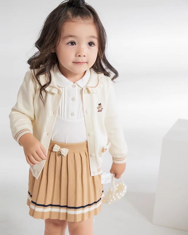 楽天フロントップ楽天市場店女の子 キッズ プリーツスカート 子供服 春秋 カレッジスタイル ニット ミニ丈 快適 柔らかい 綿 シンプル ボーダー リボン かわいい お呼ばれ 発表会 紺 カーキ