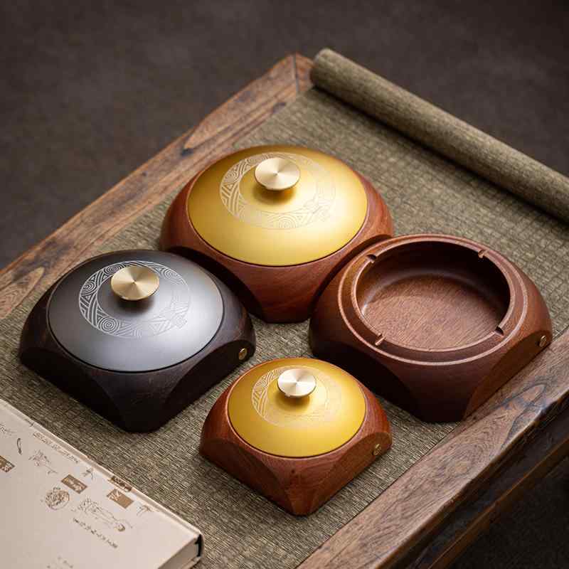 灰皿 卓上 おしゃれ 木製 蓋付き リビング 書斎 オフィス 彫刻 ホテル インテリア 装飾 ギフト 黒檀 無..