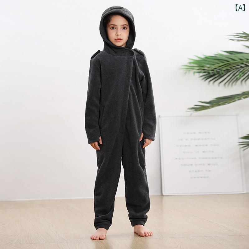 ロンパース 長袖 北欧 フード 付き ジャンプ スーツ キッズ 秋 冬 男の子 女の子 暖かい ルームウェア もこもこ シンプル リンクコーデ 親子 お揃い メンズ レディース ジップアップ 2