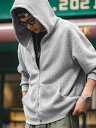 パーカー メンズ 大きいサイズ 春秋 長袖 ワッフル生地 ジップアップ フード ポケット カジュアル シンプル スポーティー レトロ グレー 黒(4)