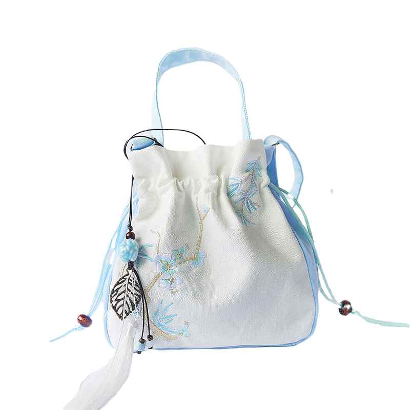 ショルダーバッグ レディース 小さめ レトロ 大容量 キャンバス 桜 梅 刺繍 中国 巾着 エスニック 洗え..