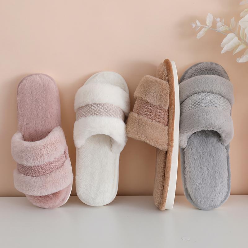 スリッパ ふわふわ オープントゥ レディース 秋冬 フラット ボア 綿 和風 もこもこ やわらかい 軽量 屋..