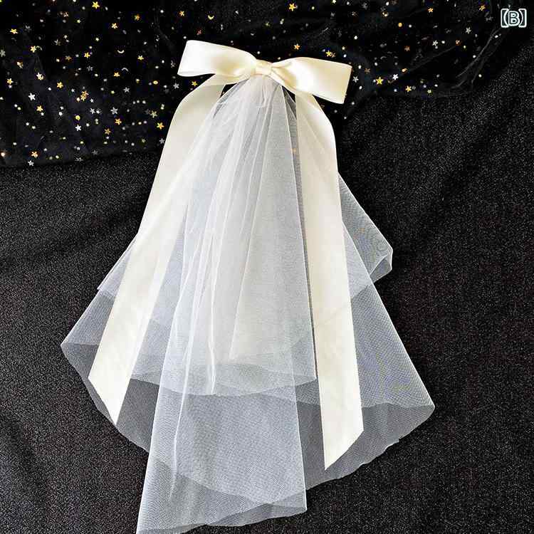 ウェディング ベール ブライダル ショート丈 かわいい フェミニン 結婚式 披露宴 セレモニー 前撮り シンプル シースルー シフォン ヘッドドレス 白