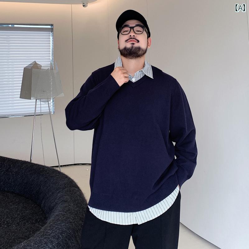 ニット メンズ おしゃれ 大きいサイズ 重ね着風 襟 シャツ レイヤード風 ゆったり カジュアル 長袖