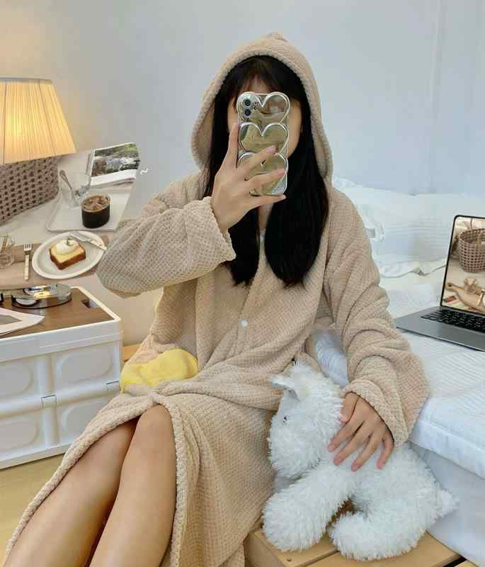 ルームウェア レディース 冬 夏 秋 バスローブ 吸水 速乾 フード 半袖 長袖 カーキ 白 ピンク ポケット 薄手 かわいい ロング イチゴ ノースリーブ