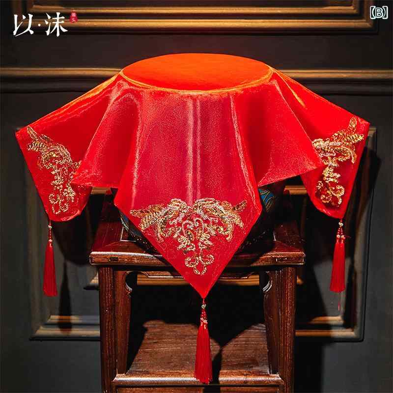 ウェディング ベール ブライダル ヒジャブ 結婚式 中国風 鳳凰 刺繍 タッセル 豪華 披露宴 セレモニー 前撮り コスプレ 小道具 ショート丈 赤