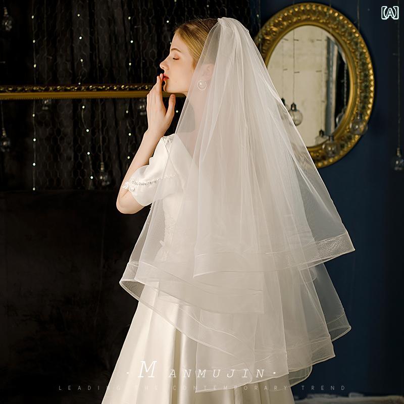 ウェディング ベール ブライダル 二重 ふわふわ ソフトメッシュ ショート丈 結婚式 披露宴 セレモニー 前撮り シースルー シフォン コスプレ 小道具 白