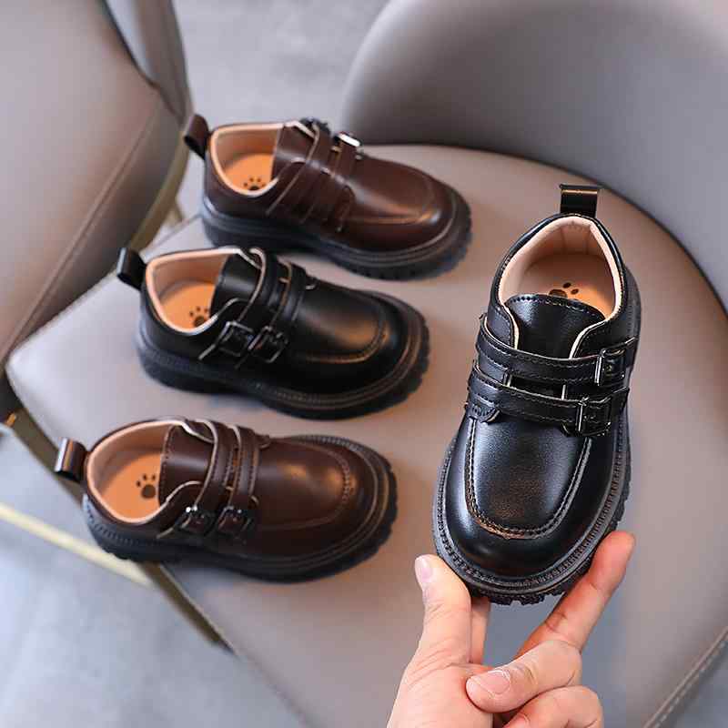 Formal Shoes - キッズ ローファー 男の子 ベビー 春秋 牛革靴 ラウンドトゥ 面ファスナー ベルト バックル ソフト 滑り止め 通気 ブリティッシュ おしゃれ 黒 茶色 七五三 お呼ばれ 発表会