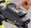 自転車 取り付け バッグ 多機能 トップチューブ マウンテンバイク フロント ロードバイク かっこいい スマホスタンド 小物入れ サイクリング 防水 黒