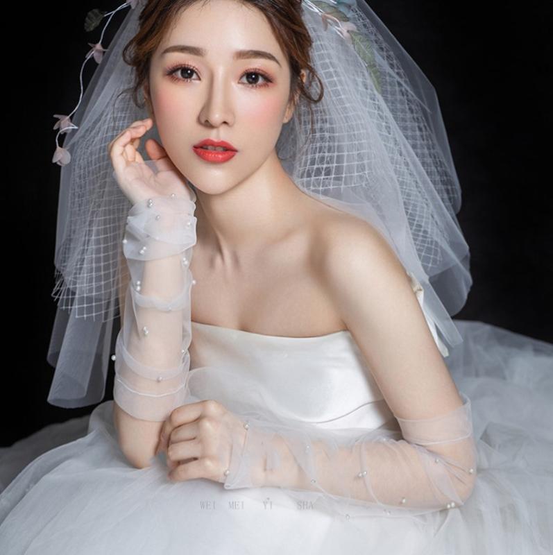 グローブ ブライダル ウェディング 花嫁 結婚式 ビーズ レース 手袋 写真 日焼け防止 メッシュ ロング 2次会 パーティ 指なし フィンガーレス レディース...