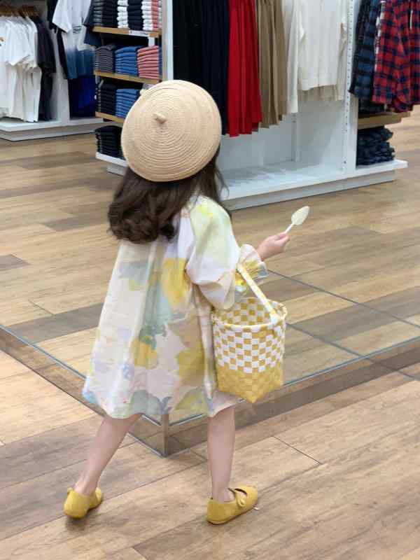 子供服 女の子 春物 キッズ 幼児 長袖 シャツ ワンピース スカート 襟付き レトロ パフスリーブ プリント シンプル かわいい おしゃれ