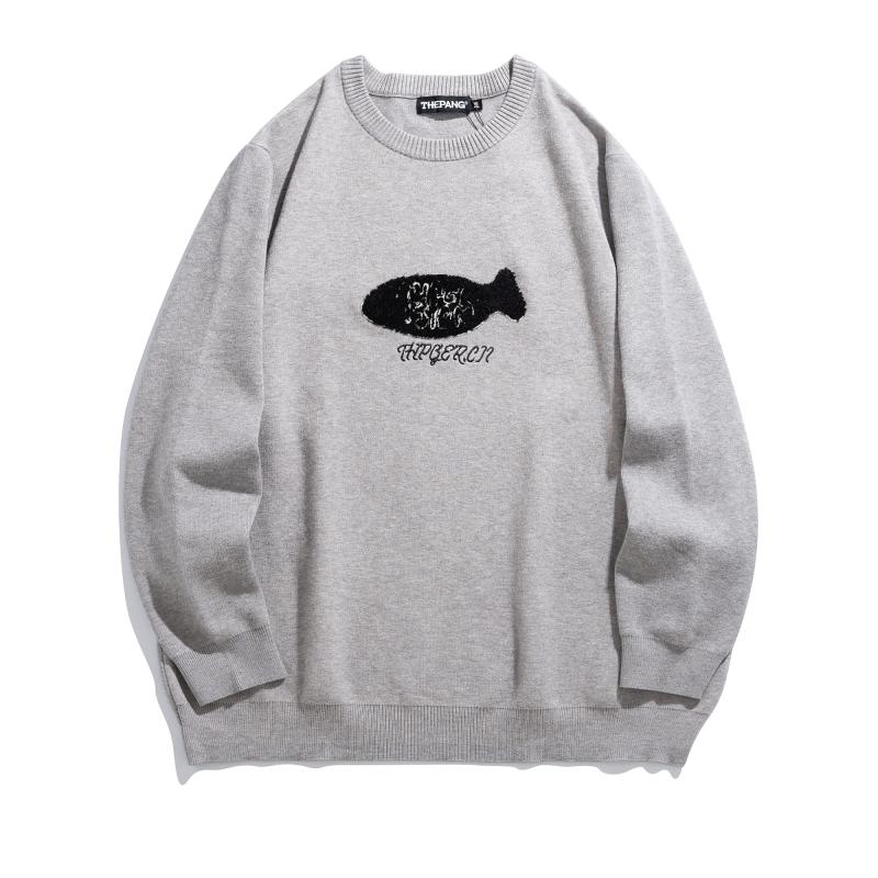 ニット 大きいサイズ メンズ おしゃれ 冬 ゆったり シンプル クルーネック 厚手 長袖 プリント