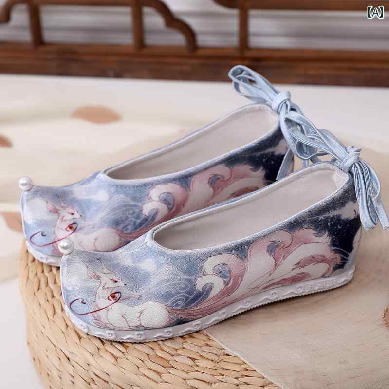 キッズ 女の子 可愛い 靴 刺繍 春夏 秋冬 白 ピンク 青 ラウンドトゥ パンプス 漢服 レトロ 布 衣装 コスプレ インヒール ラインストーン キツネ うさ...