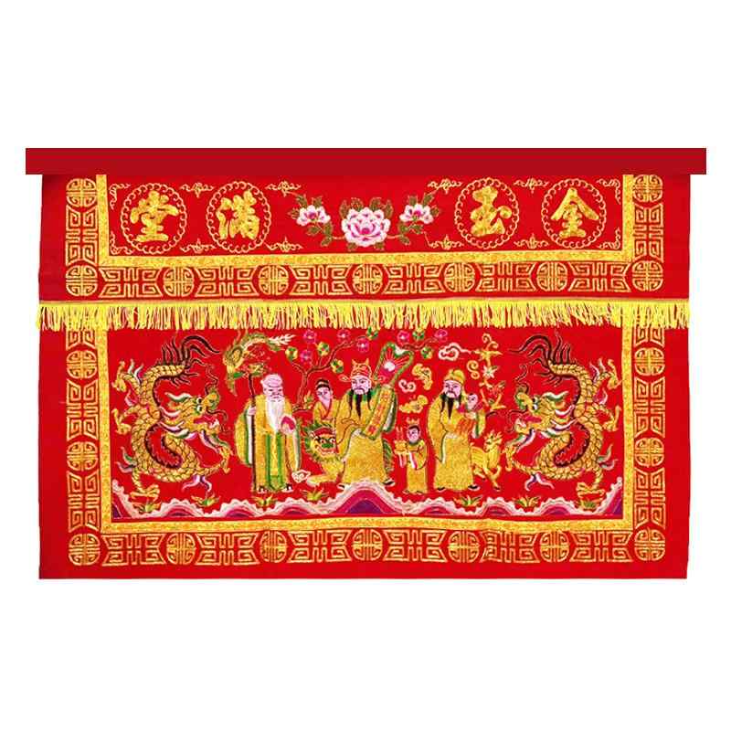 仏壇 に 敷く 布 広東 刺繍 金 翡翠 フル テーブル クロス 仏殿 装飾 パンジン 飾り 豪華 仏具 赤 花 龍 仏教 用品 家庭用
