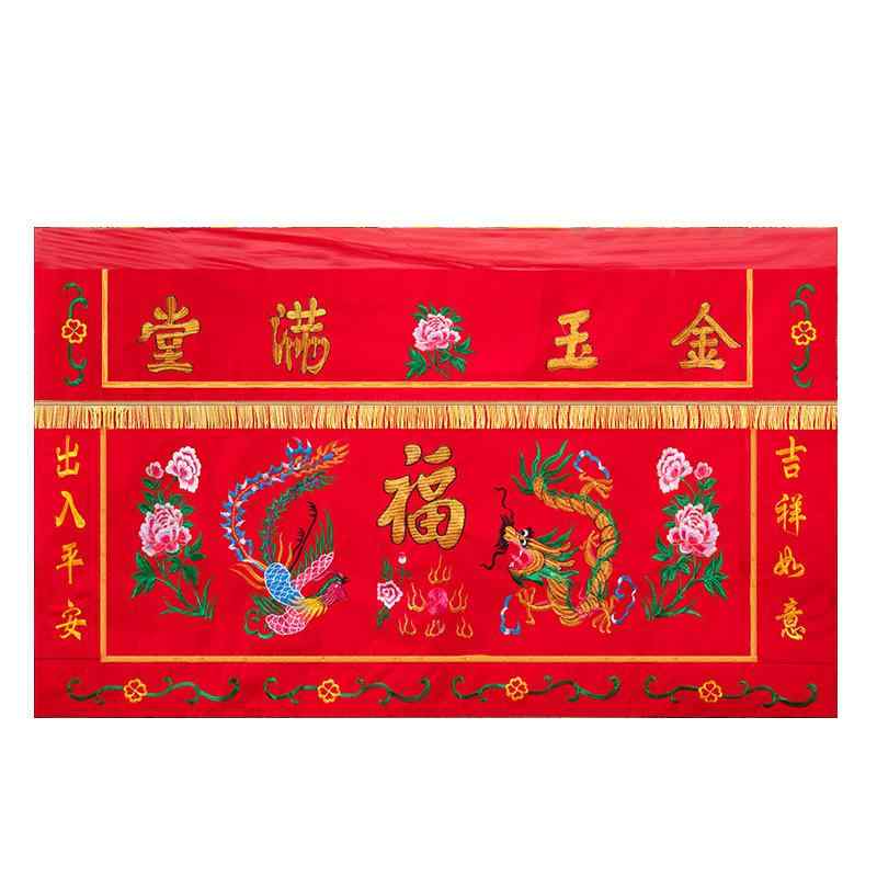 仏壇 に 敷く 布 仏教 刺繍 テーブル クロス 赤 金 カラフル ベルベット ドラゴン フェニックス 花 ホ..