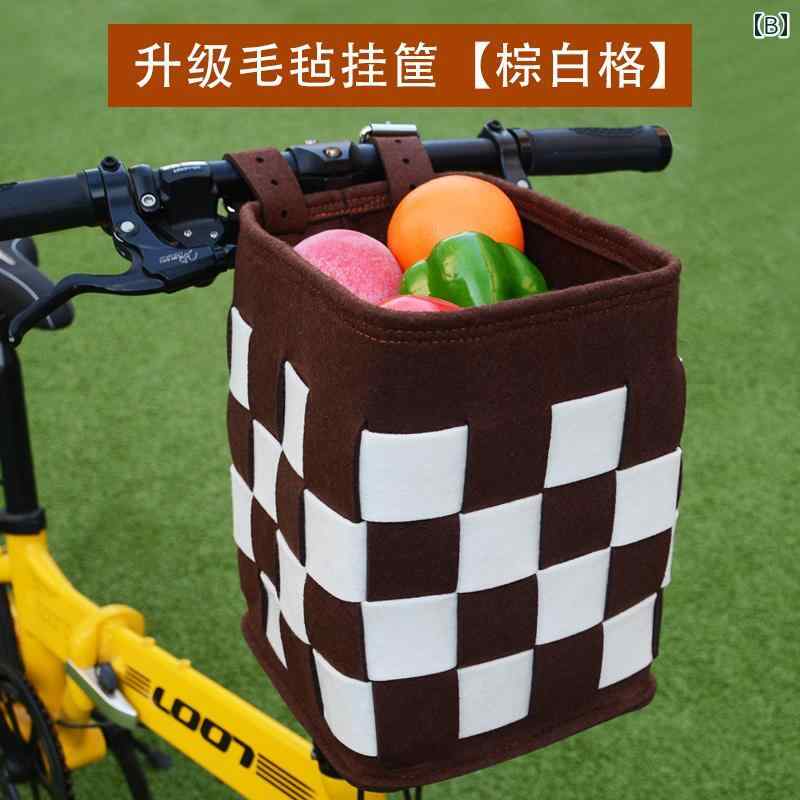 自転車 フロントバッグ かわいい チェック柄 フェルトバスケット 収納 大容量 取り...
