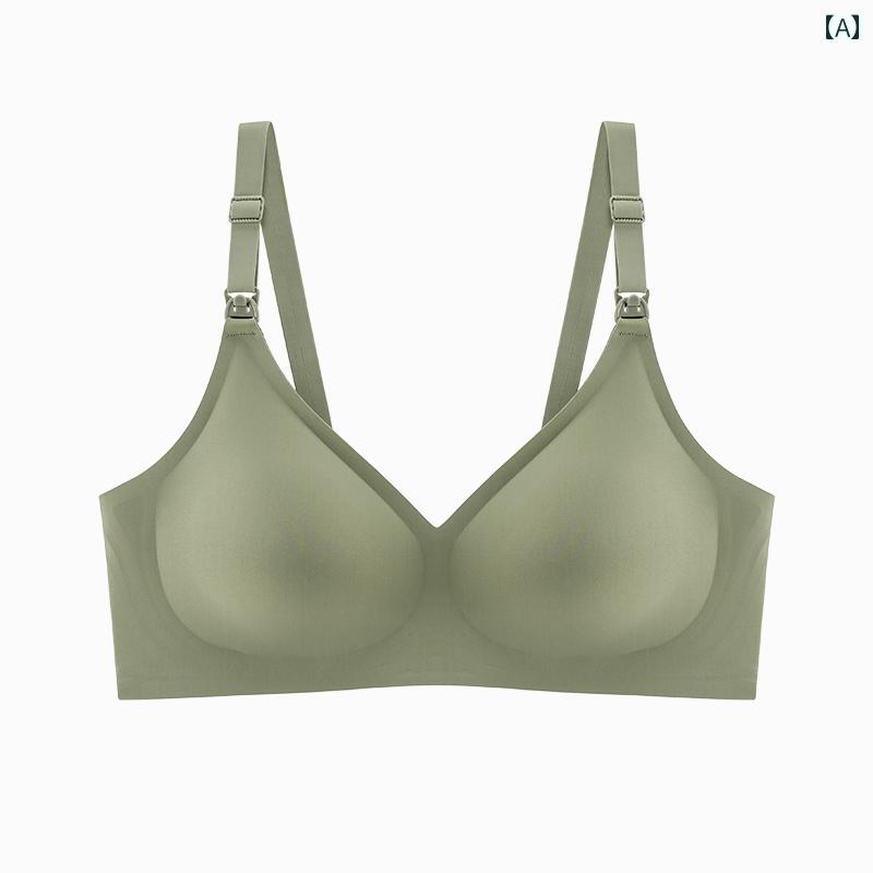 マタニティ ブラ 産前産後 前開き ブラジャーストラップ フック 片手 開閉 授乳 サポート 垂れ 防止 妊娠 専用 下着 スチールリング 無し 快適スポンジ パッド 春夏 シームレス 薄手 大きいサイズ 伸縮性 シンプル M L 2XL 緑 青 灰色