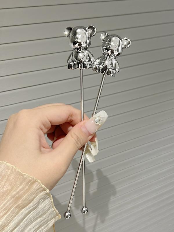 ハニーディッパー ハチミツ すくう 道具 スプーン スティック ステンレス 鋼 長柄 カトラリー キッチングッズ 雑貨 食器 撹拌 ミキシング かわいい クマ 動物 ティー ジャム コーヒー 家庭用 耐熱 耐久性 錆びにくい 安全 シルバー セット