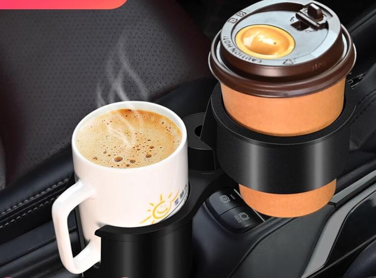 ドリンクホルダー 車 ウォーター カップ 多機能 ダブル 二層 収納 ブラック プラスチック 調節可能 便..