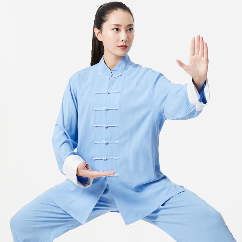 太極拳 服 レディース ヨガ 瞑想 運動 拳法 表演服 おしゃれ 動きやすい 長袖 女性用 春秋 綿 リネン 練習服 中国風 男性 パンツ 上下セット 白 青 ...