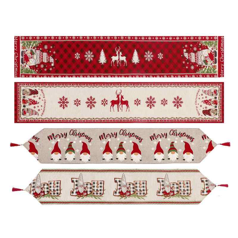テーブルランナー おしゃれ クリスマス 赤 グレー チェック柄 サンタクロース トナカイ 綿 リネン プリント 装飾 タッセル ホーム パーティー ダイニング コーヒー マルチカバー