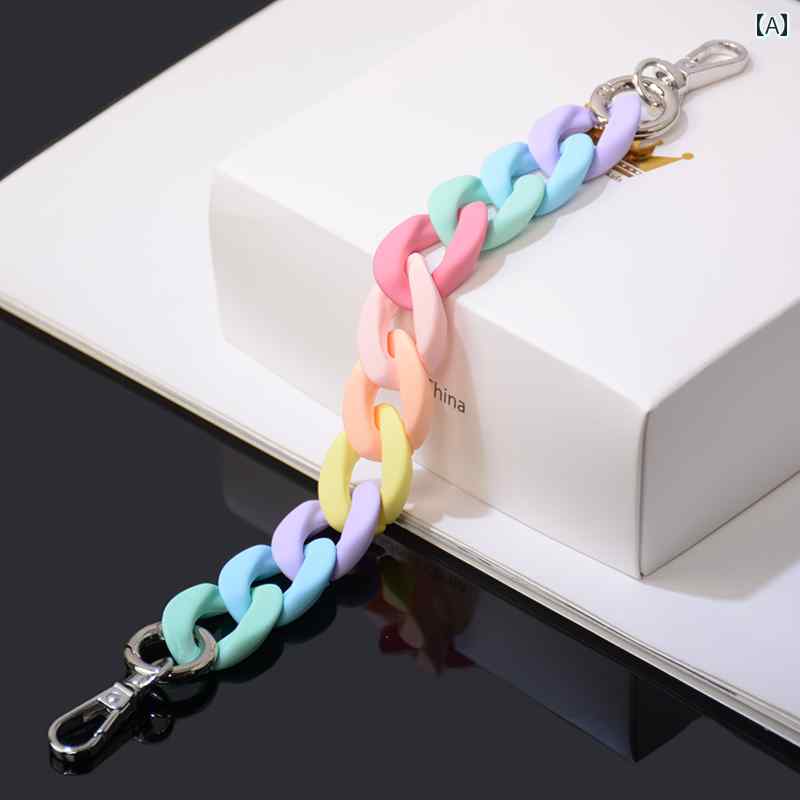 バッグ 持ち手 ショルダーストラップ ハンドル 金具 手芸 パーツ 材料 アクリル 樹脂 ナスカン チェーン 手作り DIY ハンドメイド リメイク 付け替え 修理 交換 素材 鞄 アクセサリー かわいい マカロン レインボー ピンク ブルー イエロー