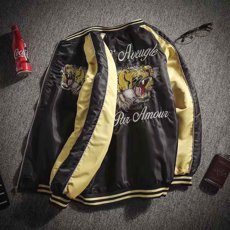 Rakuten - スカジャン メンズ 大きいサイズ 刺 スリム レトロ タイガーヘッド アウター ファスナー 長袖 ブラック ゴールド ホワイト カジュアル おしゃれ