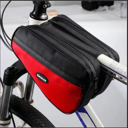 クロスバイク フレームバッグ 自転車アクセサリー サイクリング トップチューブ トライアングル型 防水 撥水 大容量 小物収納 工具入れ 黒 青 赤