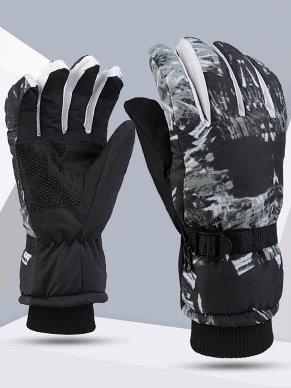 スキー グローブ レディース メンズ ユニセックス 大人用 冬 防風 防水 滑り止め 暖かい サイクリング スプレーペイント スマホ対応 手袋 黒 青 ピンク