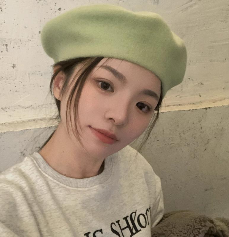 ベレー帽 レディース 秋冬 ウール ブレンド 韓国 画家 フレンチ グリーン フリーサイズ 調節可能 無地 シンプル おしゃれ ポッチ