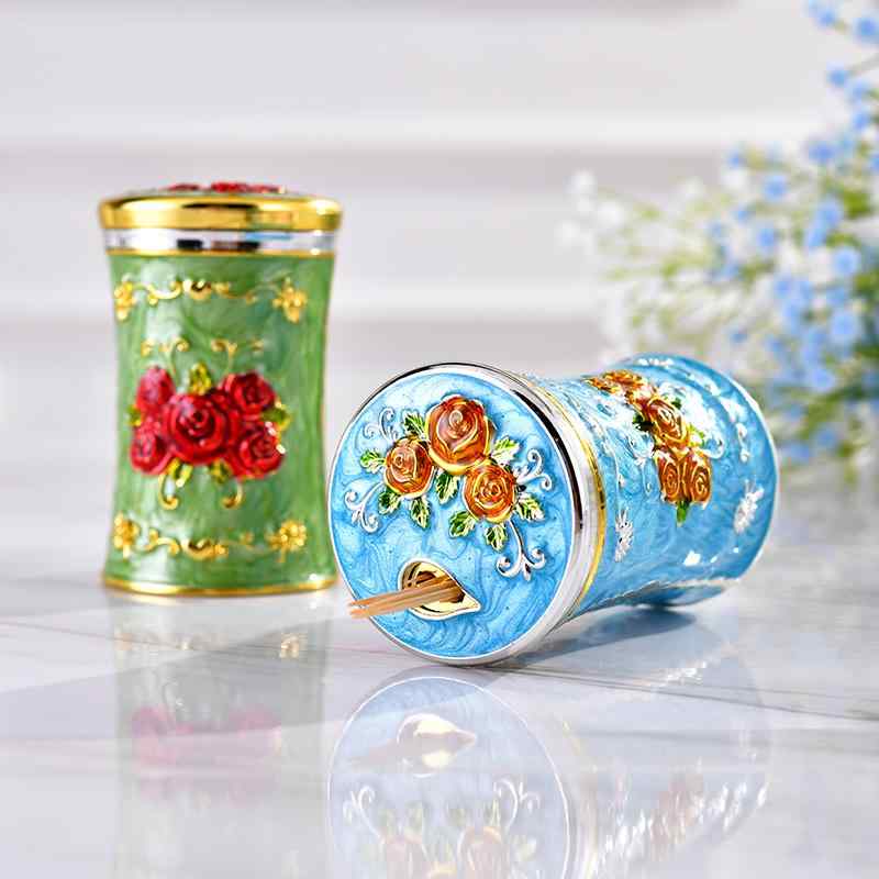 爪楊枝入れ おしゃれ ヨーロッパ つまようじ 白 赤 ピンク 花 城 北欧 豪華 綿棒 デンタルフロス 小物 ..