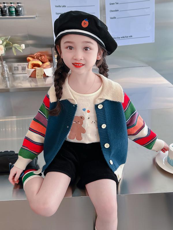 カーディガン キッズ 春秋 女の子 セーター ニット 子供服 春 レインボー ジャケット 韓国 コーデ おしゃれ カラフル