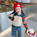 カーディガン キッズ 春秋 女の子 セーター ニット 子供服 春 レインボー ジャケット 韓国 コーデ おしゃれ カラフル 3