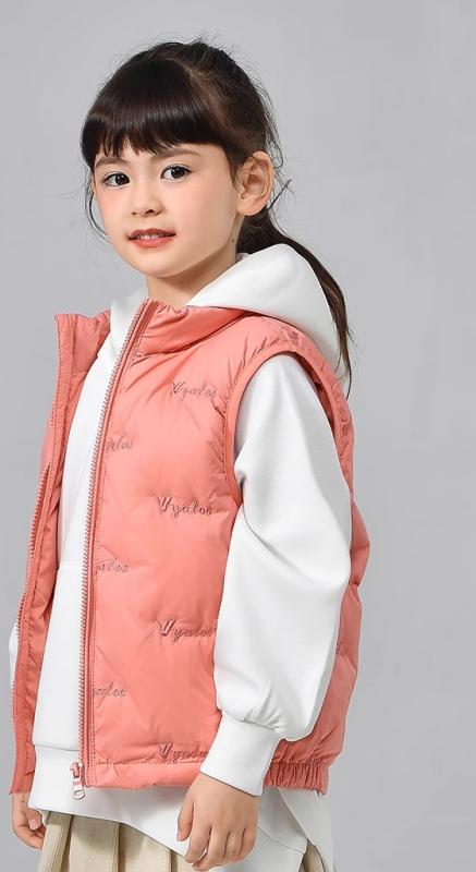 Down - ダウンベスト キッズ 男の子 女の子 アウター 秋冬 インナー ライナー ベビー イエロー ブラック ネイビー ナイロン 薄手 シンプル ジップアップ スタンドカラー