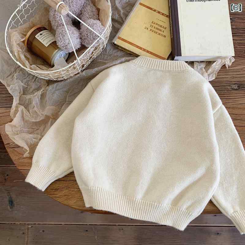 カーディガン キッズ 春秋 子供服 春 クマ 刺繍 セーター ストライプ ニット ジャ...