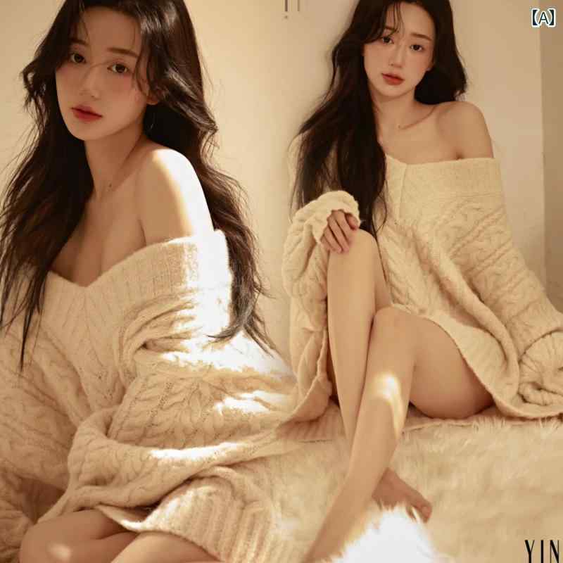 ニット レディース トップス ワンピース セーター ゆったり 女の子 ルームウェア かわいい リラックス ..