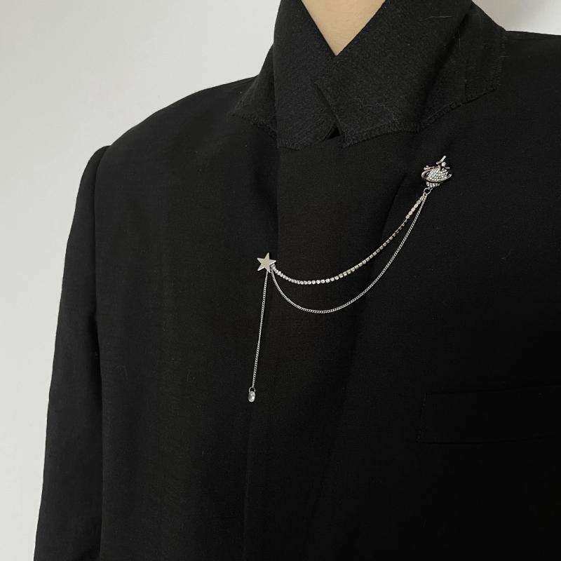 スーツ ラペルピン チェーン 惑星 ブローチ メンズ レディース レトロ 装飾 韓国 アクセサリー おしゃれ 襟 靴 鞄 カジュアル 普段使い 銀