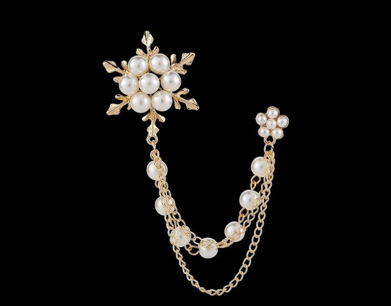 スーツ ラペルピン チェーン 韓国 ブローチ シンプル メンズ レディース 雪 結晶 パーティー 二次会 デート 普段使い おしゃれ 金 銀