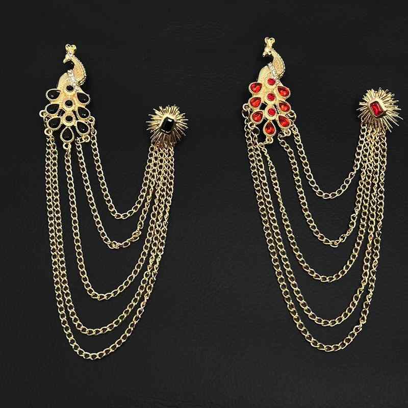 スーツ ラペルピン チェーン レトロ ブローチ メンズ レディース ジャケット 孔雀 カラー シャツ 襟 おしゃれ ワンポイント パーティー デート 装飾 アク...