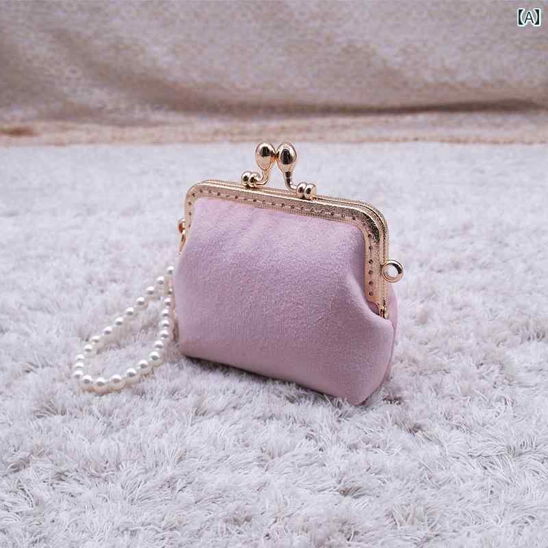 がま口財布 かわいい レディース 小銭入れ ガジェットポーチ 手作り レトロ ベルベット ヘッドフォンバッグ ゴールド バッグ ピンク グレー レッド 無地 小物入れ ストラップ frontop-13148799 フロントップ楽天市場店 サンプル画像2